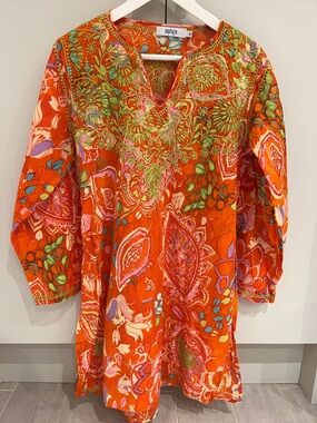 Bright Orange Floral Embroidered Tunic by Snapdragon